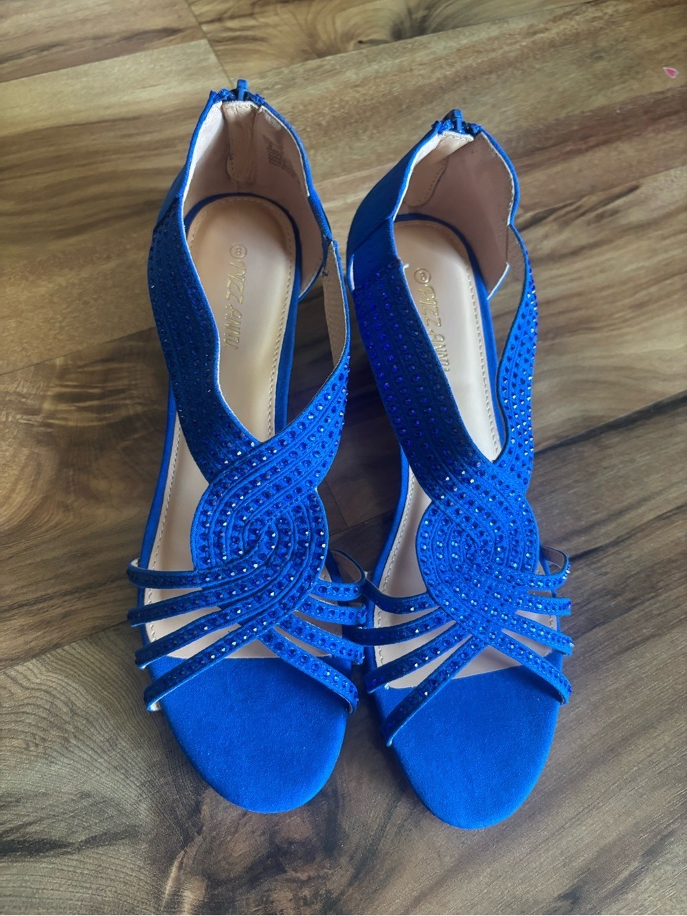 New- Blue Women's Strappy Rhinestone Low wedge  Sandals